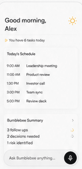 Bumblebee morning brief with today's schedule and summary